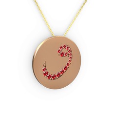 Taşlı Vav Kolye - Garnet 8 ayar rose altın kolye (40 cm altın rolo zincir) #1oyaj39