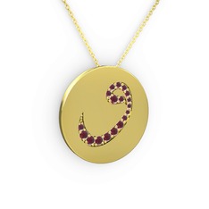 Taşlı Vav Kolye - Kök yakut 14 ayar altın kolye (40 cm altın rolo zincir) #1r6jgya