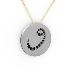 Taşlı Vav Kolye - Siyah zirkon 925 ayar gümüş kolye (40 cm altın rolo zincir) #1ryegao