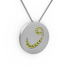 Taşlı Vav Kolye - Peridot 18 ayar beyaz altın kolye (40 cm gümüş rolo zincir) #1ug9mtb