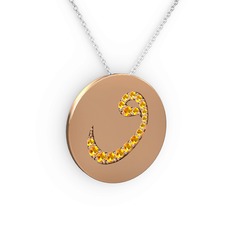 Taşlı Vav Kolye - Sitrin 18 ayar rose altın kolye (40 cm gümüş rolo zincir) #1vk4qv2