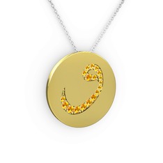 Taşlı Vav Kolye - Sitrin 8 ayar altın kolye (40 cm gümüş rolo zincir) #1wi54w