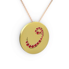 Taşlı Vav Kolye - Garnet 18 ayar altın kolye (40 cm rose altın rolo zincir) #5ylmwx