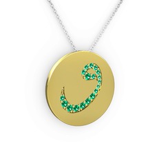 Taşlı Vav Kolye - Yeşil kuvars 8 ayar altın kolye (40 cm beyaz altın rolo zincir) #6jd5mr