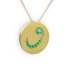 Taşlı Vav Kolye - Yeşil kuvars 925 ayar altın kaplama gümüş kolye (40 cm rose altın rolo zincir) #90bmyk