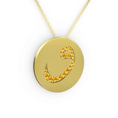Taşlı Vav Kolye - Sitrin 18 ayar altın kolye (40 cm altın rolo zincir) #czhg4y