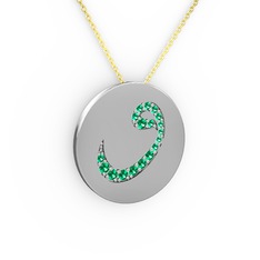 Taşlı Vav Kolye - Yeşil kuvars 925 ayar gümüş kolye (40 cm gümüş rolo zincir) #deg2r4