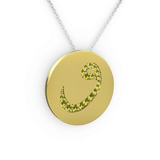 Taşlı Vav Kolye - Peridot 18 ayar altın kolye (40 cm beyaz altın rolo zincir) #j2g39