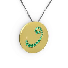 Taşlı Vav Kolye - Yeşil kuvars 8 ayar altın kolye (40 cm gümüş rolo zincir) #n6kjfu