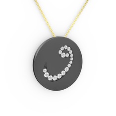 Taşlı Vav Kolye - Beyaz zirkon 925 ayar siyah rodyum kaplama gümüş kolye (40 cm altın rolo zincir) #s0ohnt