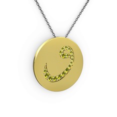 Taşlı Vav Kolye - Peridot 8 ayar altın kolye (40 cm gümüş rolo zincir) #zxfh66