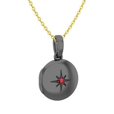 Yadigar Madalyon Kolye - Kök yakut 925 ayar siyah rodyum kaplama gümüş kolye (40 cm gümüş rolo zincir) #124frrv