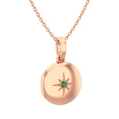 Yadigar Madalyon Kolye - Kök zümrüt 925 ayar rose altın kaplama gümüş kolye (40 cm rose altın rolo zincir) #12c2abg