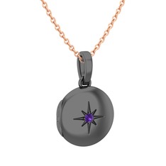 Yadigar Madalyon Kolye - Ametist 925 ayar siyah rodyum kaplama gümüş kolye (40 cm rose altın rolo zincir) #12w2wd
