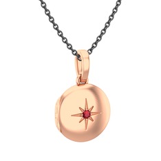 Yadigar Madalyon Kolye - Kök yakut 8 ayar rose altın kolye (40 cm gümüş rolo zincir) #17worim
