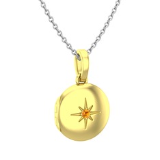 Yadigar Madalyon Kolye - Sitrin 925 ayar altın kaplama gümüş kolye (40 cm beyaz altın rolo zincir) #1e0znv1