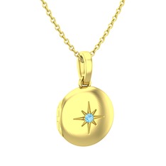 Yadigar Madalyon Kolye - Akuamarin 8 ayar altın kolye (40 cm gümüş rolo zincir) #1lzttbg