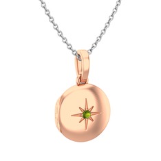 Yadigar Madalyon Kolye - Peridot 8 ayar rose altın kolye (40 cm beyaz altın rolo zincir) #1ox3b8e