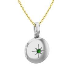 Yadigar Madalyon Kolye - Yeşil kuvars 18 ayar beyaz altın kolye (40 cm gümüş rolo zincir) #1rpkcdk