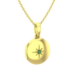 Yadigar Madalyon Kolye - Kök zümrüt 925 ayar altın kaplama gümüş kolye (40 cm altın rolo zincir) #1x2jmcm