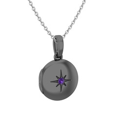 Yadigar Madalyon Kolye - Ametist 925 ayar siyah rodyum kaplama gümüş kolye (40 cm gümüş rolo zincir) #5cnw07