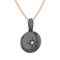 Yadigar Madalyon Kolye - Pırlanta 925 ayar siyah rodyum kaplama gümüş kolye (0.11 karat, 40 cm gümüş rolo zincir) #7k3ru7