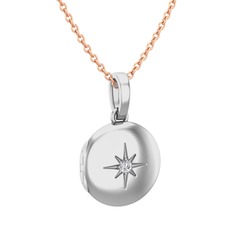Yadigar Madalyon Kolye - Pırlanta 925 ayar gümüş kolye (0.11 karat, 40 cm rose altın rolo zincir) #7v6to2