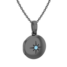 Yadigar Madalyon Kolye - Akuamarin 925 ayar siyah rodyum kaplama gümüş kolye (40 cm gümüş rolo zincir) #bri90m