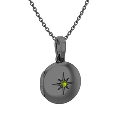 Yadigar Madalyon Kolye - Peridot 925 ayar siyah rodyum kaplama gümüş kolye (40 cm gümüş rolo zincir) #eqdolw
