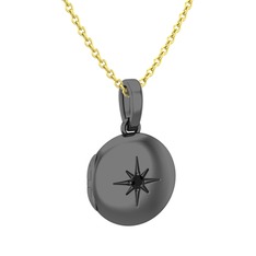 Yadigar Madalyon Kolye - Siyah zirkon 925 ayar siyah rodyum kaplama gümüş kolye (40 cm gümüş rolo zincir) #hx313y