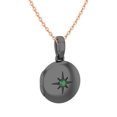 Yadigar Madalyon Kolye - Kök zümrüt 925 ayar siyah rodyum kaplama gümüş kolye (40 cm rose altın rolo zincir) #j95rv