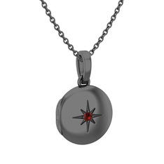 Yadigar Madalyon Kolye - Garnet 925 ayar siyah rodyum kaplama gümüş kolye (40 cm gümüş rolo zincir) #rttulg
