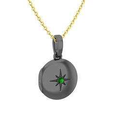 Yadigar Madalyon Kolye - Yeşil kuvars 925 ayar siyah rodyum kaplama gümüş kolye (40 cm altın rolo zincir) #uc7fkv