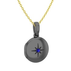 Yadigar Madalyon Kolye - Lab safir 925 ayar siyah rodyum kaplama gümüş kolye (40 cm gümüş rolo zincir) #unl2vg