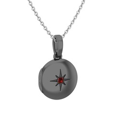 Yadigar Madalyon Kolye - Garnet 925 ayar siyah rodyum kaplama gümüş kolye (40 cm gümüş rolo zincir) #w25653