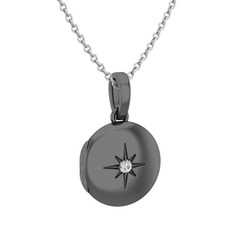 Yadigar Madalyon Kolye - Pırlanta 925 ayar siyah rodyum kaplama gümüş kolye (0.11 karat, 40 cm gümüş rolo zincir) #yediru