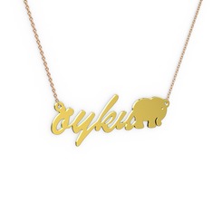 Fil İsim Kolye - 18 ayar altın kolye (4 karakterli el yazısı, 40 cm rose altın rolo zincir) #1u0544k