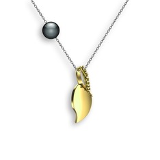 İncili Yaprak Kolye - Peridot ve siyah inci 18 ayar altın kolye (40 cm beyaz altın rolo zincir) #n1yoyo