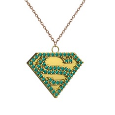 Superman Kolye - Yeşil kuvars 8 ayar altın kolye (40 cm rose altın rolo zincir) #14fc6ej
