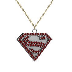 Superman Kolye - Garnet 18 ayar beyaz altın kolye (40 cm gümüş rolo zincir) #18gdij7