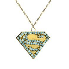 Superman Kolye - Akuamarin 14 ayar altın kolye (40 cm gümüş rolo zincir) #1aox7ba