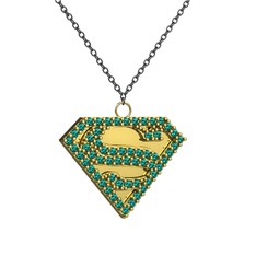 Superman Kolye - Yeşil kuvars 14 ayar altın kolye (40 cm gümüş rolo zincir) #1ed8bm2