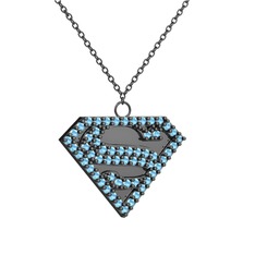 Superman Kolye - Akuamarin 925 ayar siyah rodyum kaplama gümüş kolye (40 cm gümüş rolo zincir) #1l0wxsy