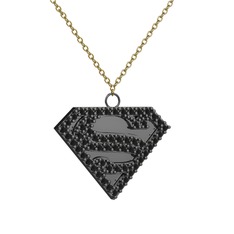 Superman Kolye - Siyah zirkon 925 ayar siyah rodyum kaplama gümüş kolye (40 cm altın rolo zincir) #1mnqbjx