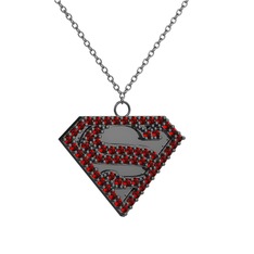 Superman Kolye - Garnet 925 ayar siyah rodyum kaplama gümüş kolye (40 cm beyaz altın rolo zincir) #l8jdc2