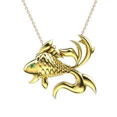 Japon Balığı Kolye - Kök zümrüt 8 ayar altın kolye (40 cm altın rolo zincir) #1ryaoy2