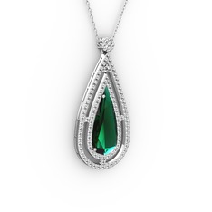 Niva Damla Kolye - Yeşil kuvars ve beyaz zirkon 925 ayar gümüş kolye (40 cm gümüş rolo zincir) #1mnej22
