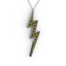 Şimşek Kolye - Peridot 925 ayar siyah rodyum kaplama gümüş kolye (40 cm beyaz altın rolo zincir) #1229yt0