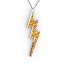Şimşek Kolye - Sitrin 8 ayar rose altın kolye (40 cm gümüş rolo zincir) #1316b48