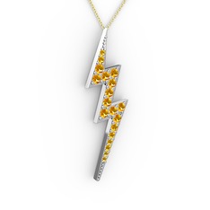 Şimşek Kolye - Sitrin 14 ayar beyaz altın kolye (40 cm altın rolo zincir) #13kd3zv